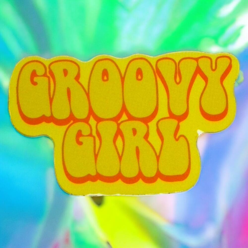 Sticker Groovy Girl Retro Bright Positive Fun Hippie 60s 70s
